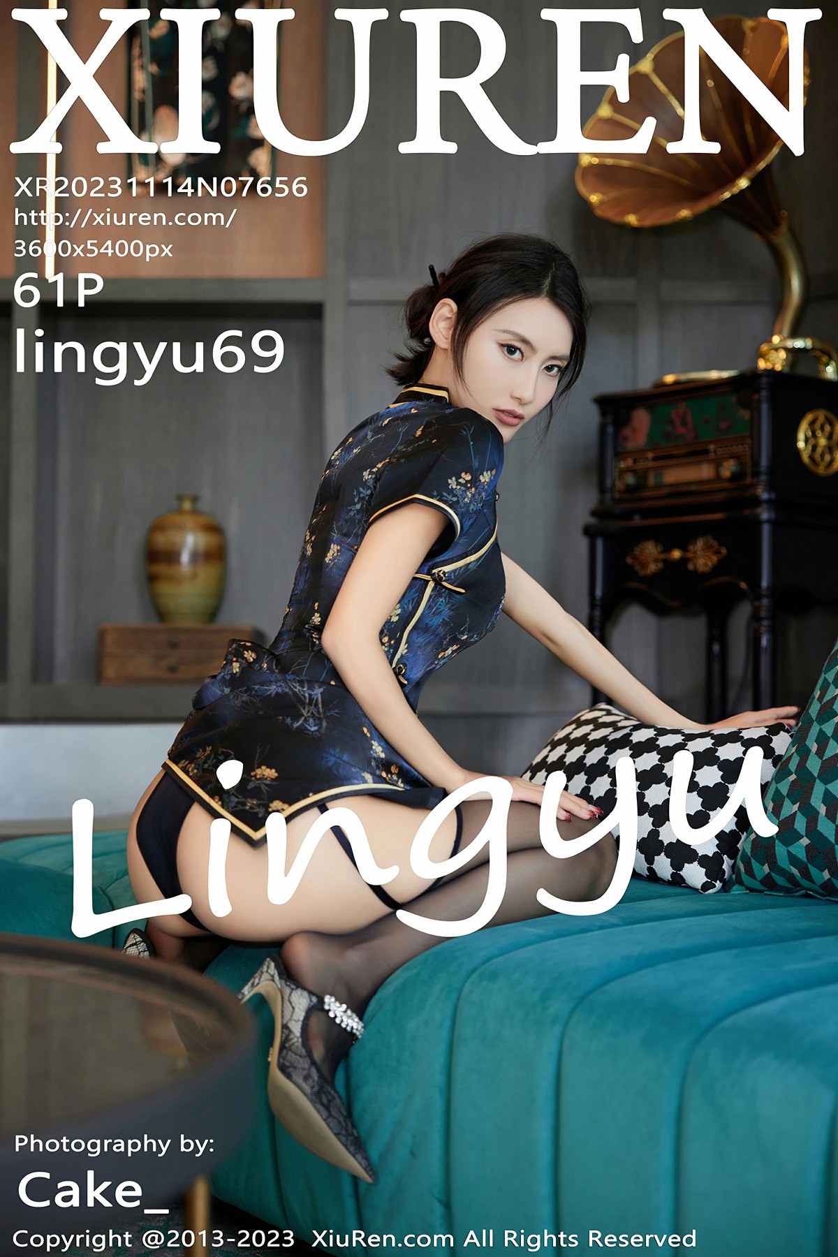[XiuRen秀人网] 2023.11.14 No.7656 lingyu69 深色旗袍 黑色内衣 性感写真 [61+1P] 封面