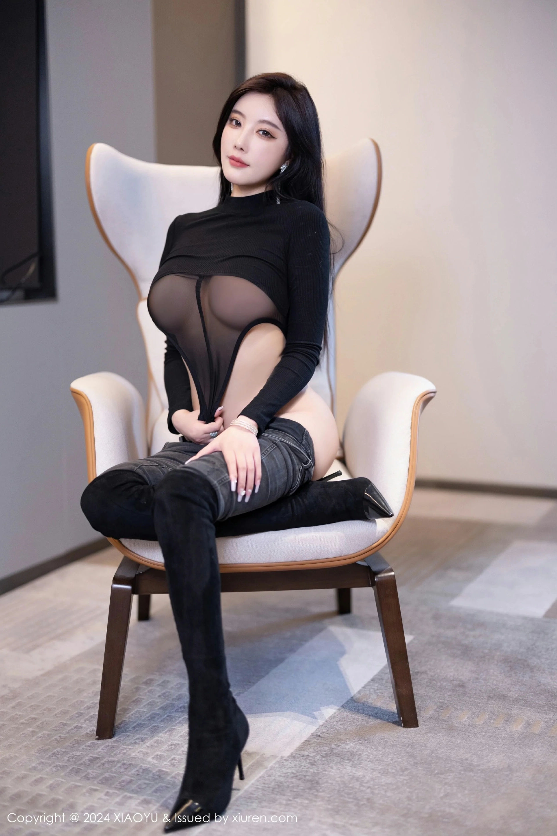 [XIAOYU语画界] 2024.05.31 VOL.1243 杨晨晨Yome 性感黑色网状服饰 黑色长靴 哈尔滨旅拍写真 [81+1P] 第 42 张