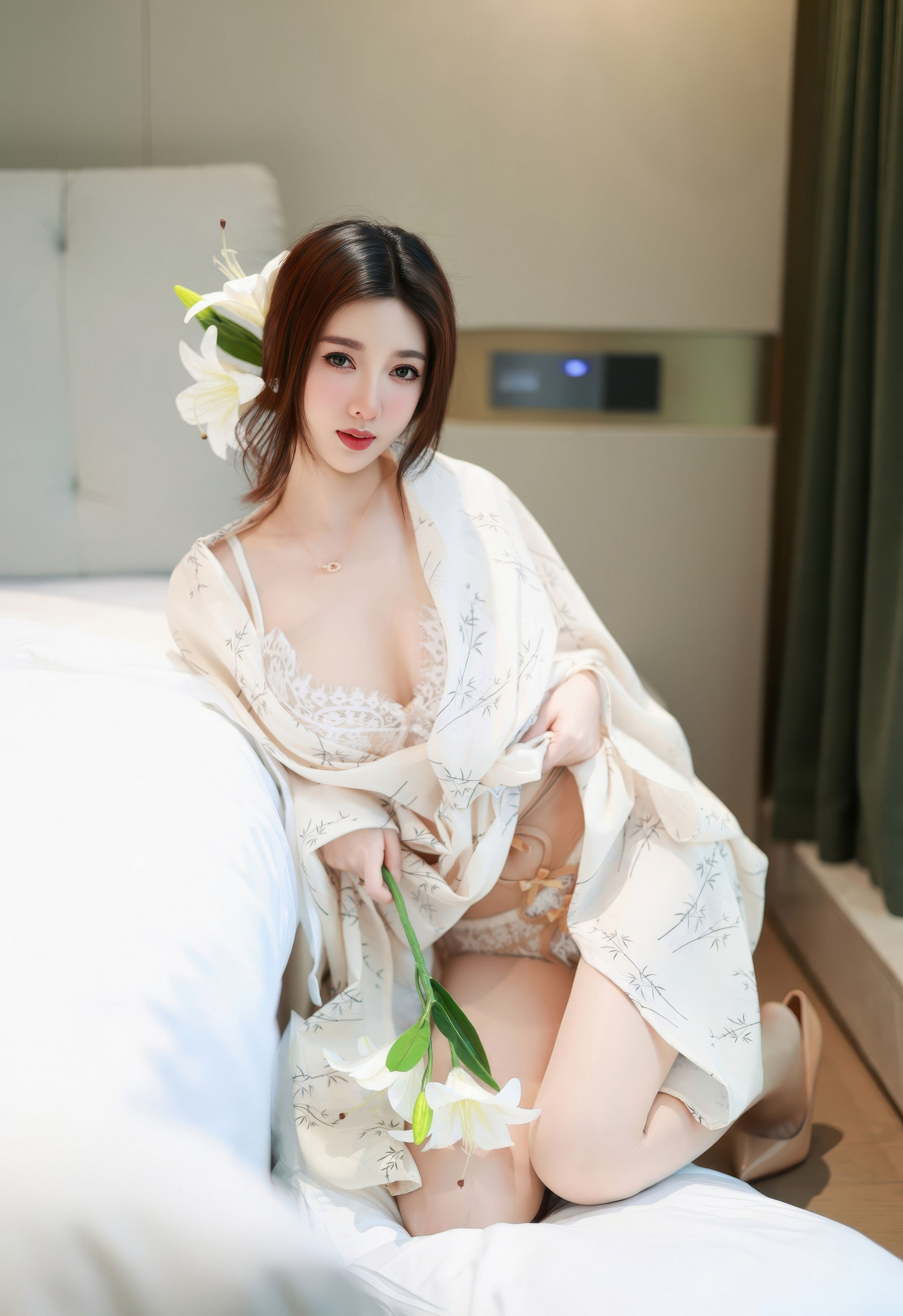 [YOUMI尤蜜荟] 2026.01.22 VOL.1201 Twins-桃桃 白色蕾丝内衣 诱人肉色丝袜 性感写真 [64+1P] 第 53 张