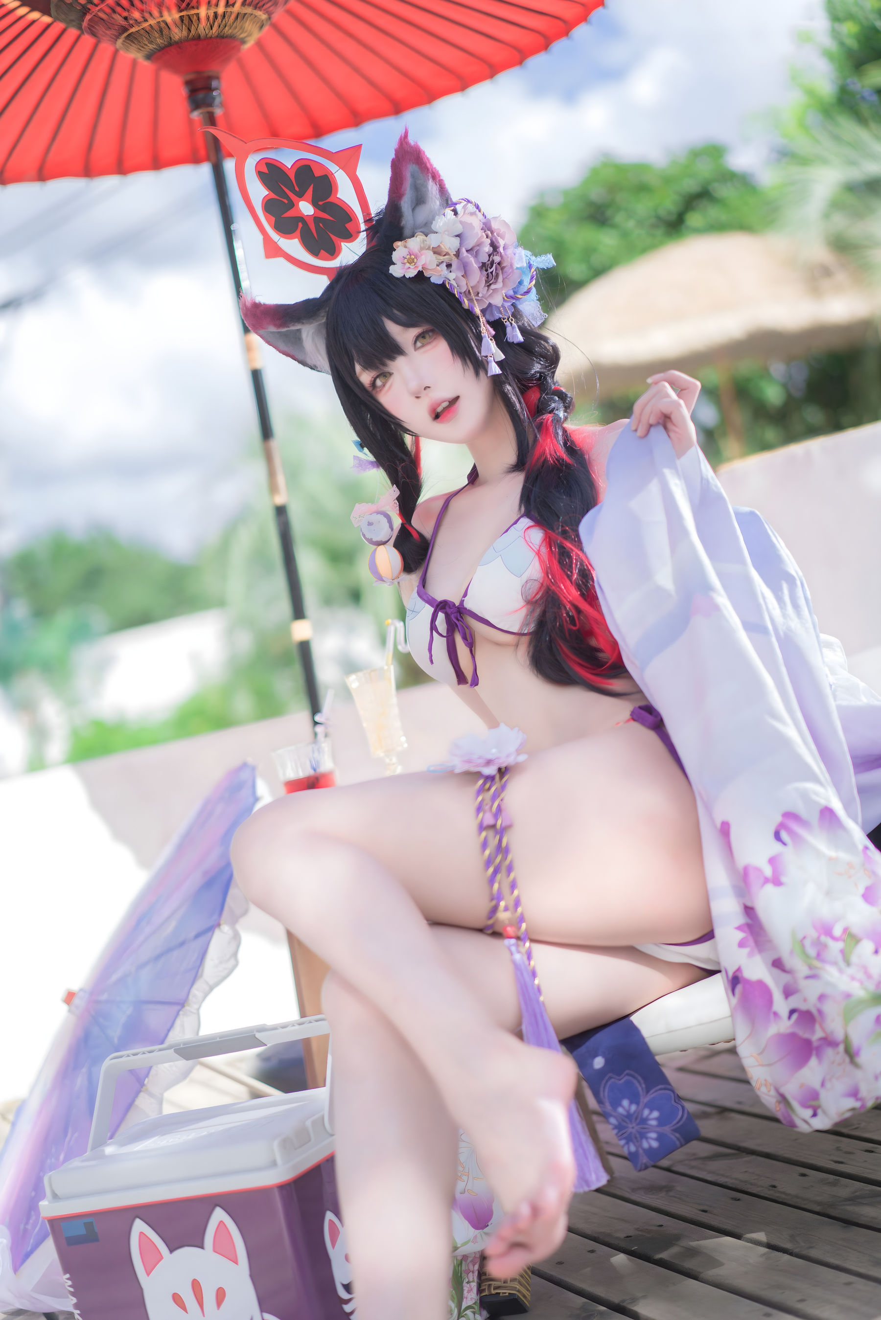 [COSPLAY]阿包也是兔娘 – 蔚蓝档案 狐坂若藻 水着 封面